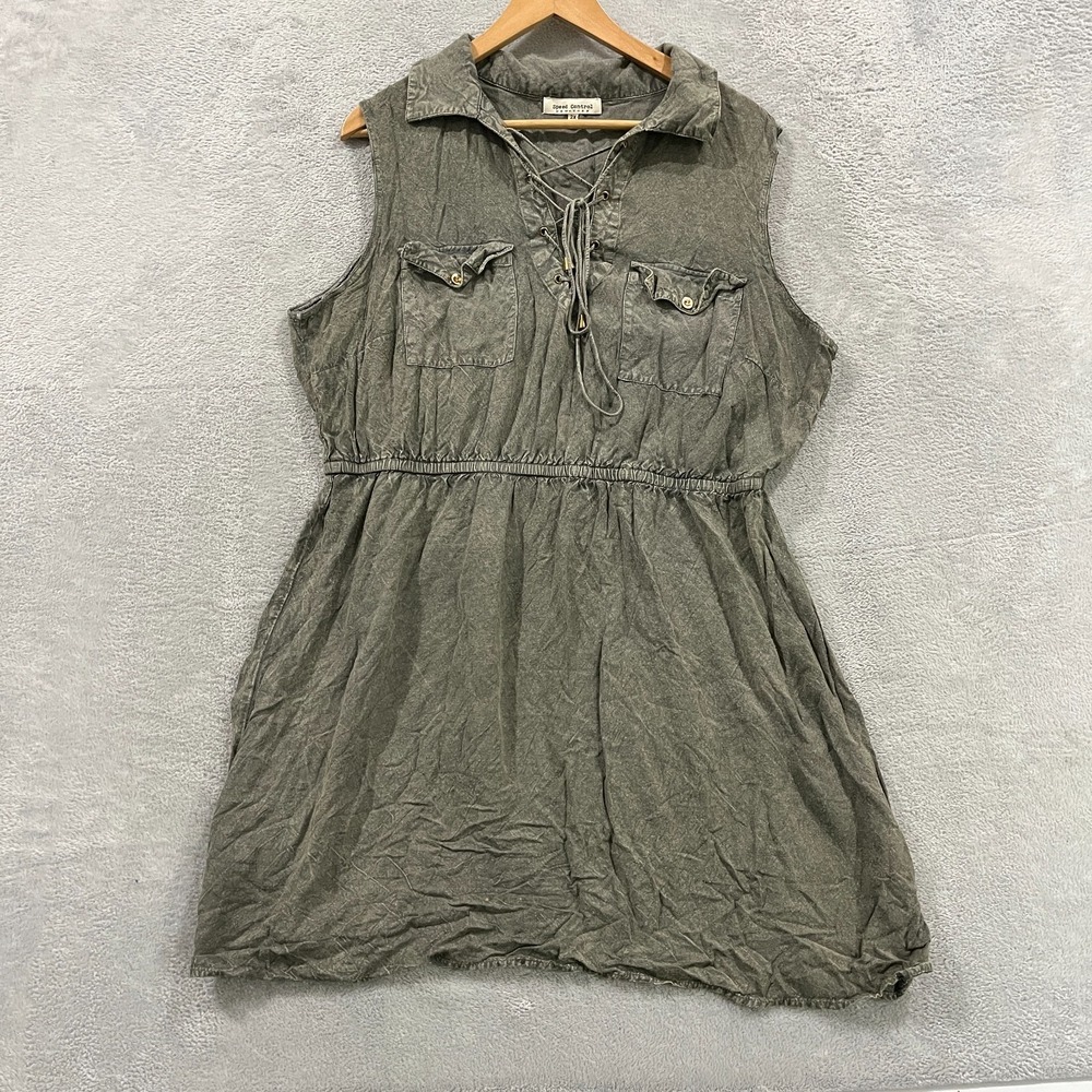 Speed Control New York Mini Dress Womens 2X Green Lace Up Front Pleat Sleeveless